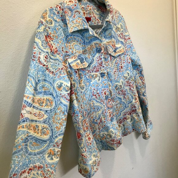 Joni B Women's Art-To-Wear Floral Embroidered Button-Up Shacket. Size M. Coastal - Picture 4 of 10
